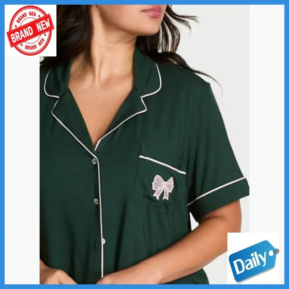 Modal Pajama Set Short Sleeve Button Down Shirt and Shorts Sleepwear
